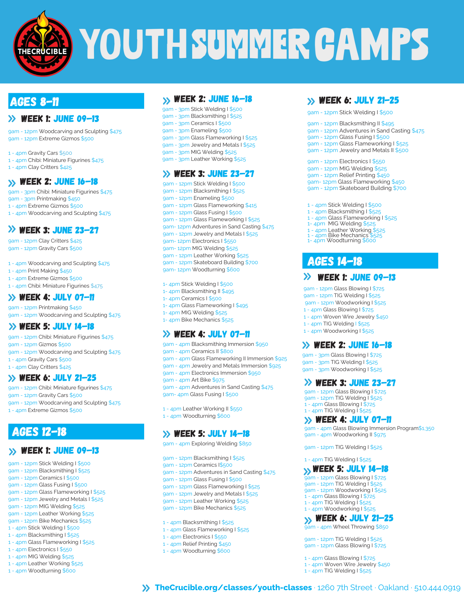 2025 Crucible Youth Camp Schedule